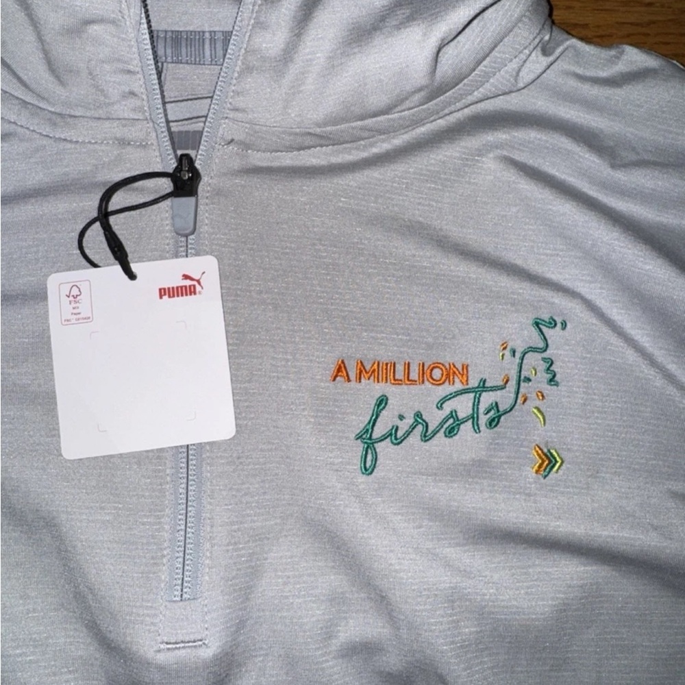 Puma Light Gray Performance Jacket with Green & Orange Embroidery